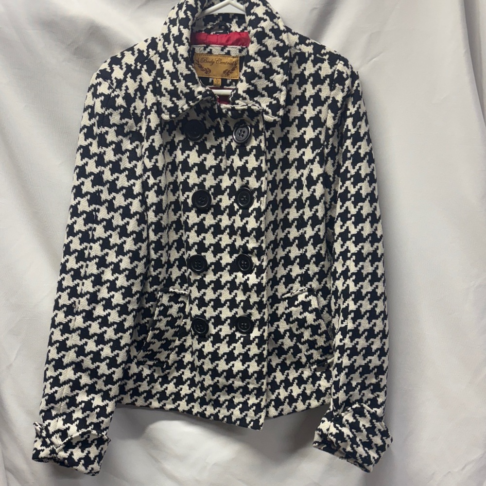 Body Central Black and White Houndstooth Pea Coat